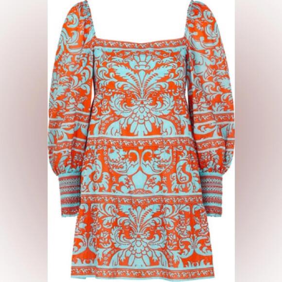 NWT ALICE + OLIVIA | SZ L | Rowen Printed Silk Cotton Blend Mini Babydoll Dess - Picture 3 of 12